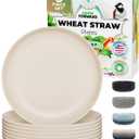 Grow Forward Premium Wheat Straw Plates - 10 Inch Reusable Hard Plastic Dinner Plates Set of 8 - Unbreakable & Microwave Safe Dishes for Dessert, Camping, RV, Outdoors, Patio, Kitchen - Sahara
