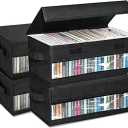 RETON 4 Pack CD Storage Boxes - CD Case Holder with Stackable Dustproof Lid Transparent Visible PVC Window, 14.2 x 6.3 x 5.5 Inches DVD Storage, Organizer for Blu-ray Discs, Movies, Game Discs