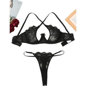 Avidlove Lace Floral Lingerie Sets for Women Sexy Underwire Bra and Panty Set Push Up 2 Piece Outfits (Black, M)