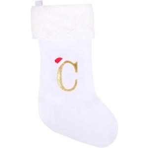 20 Inches Super Soft Plush Monogram Christmas Stockings Xmas Rustic Personalized Stocking Embroidered Letter Decoration for Decor (White)