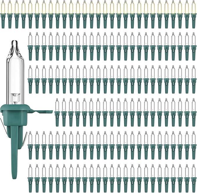 Riakrum  Christmas Replacement Mini Light Bulb 3 Volt 0.06 Watt Christmas Tree LED Light Bulbs Warm White Xmas Lights with Green Base for Party Holiday Indoor Outdoor Supplies