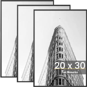 Fun Memories 20x30 Poster Frame for Photo, Posters & Art Prints, Horizontal or Vertical Wall Mounting Scratch-Proof Wall Gallery Photo Frame (Black, 3 Pack)