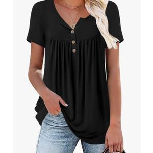 Womens Summer Tank Tops Sleeveless Loose Fit Henley Button Down Shirts to Wear with Leggings Casual Pleated Blouse, XXL