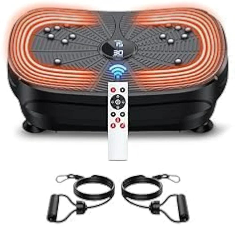 Vibration Plate Exercise Machine, LERTIN Compact Portable Full Body Vibration Platform for Lymphatic Drainage, 9 Preset Auto Mode Fitness Board for Weight Loss Shaping, with Resistance Bands