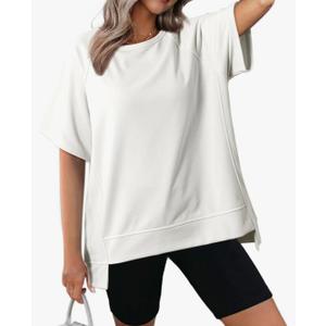 Dokotoo Oversized T Shirts for Women Crewneck Short Sleeve Casual Summer Tops Lightweight Loose High Low Blouse Large