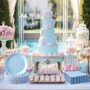 120 Pcs Light Blue Paper Plates and Napkins Party Supplies Bulk Disposable 7 Inch Scalloped Plates Cocktail Napkins for Wedding Bridal Baby Shower Birthday Decorations, Serve 60 Guests