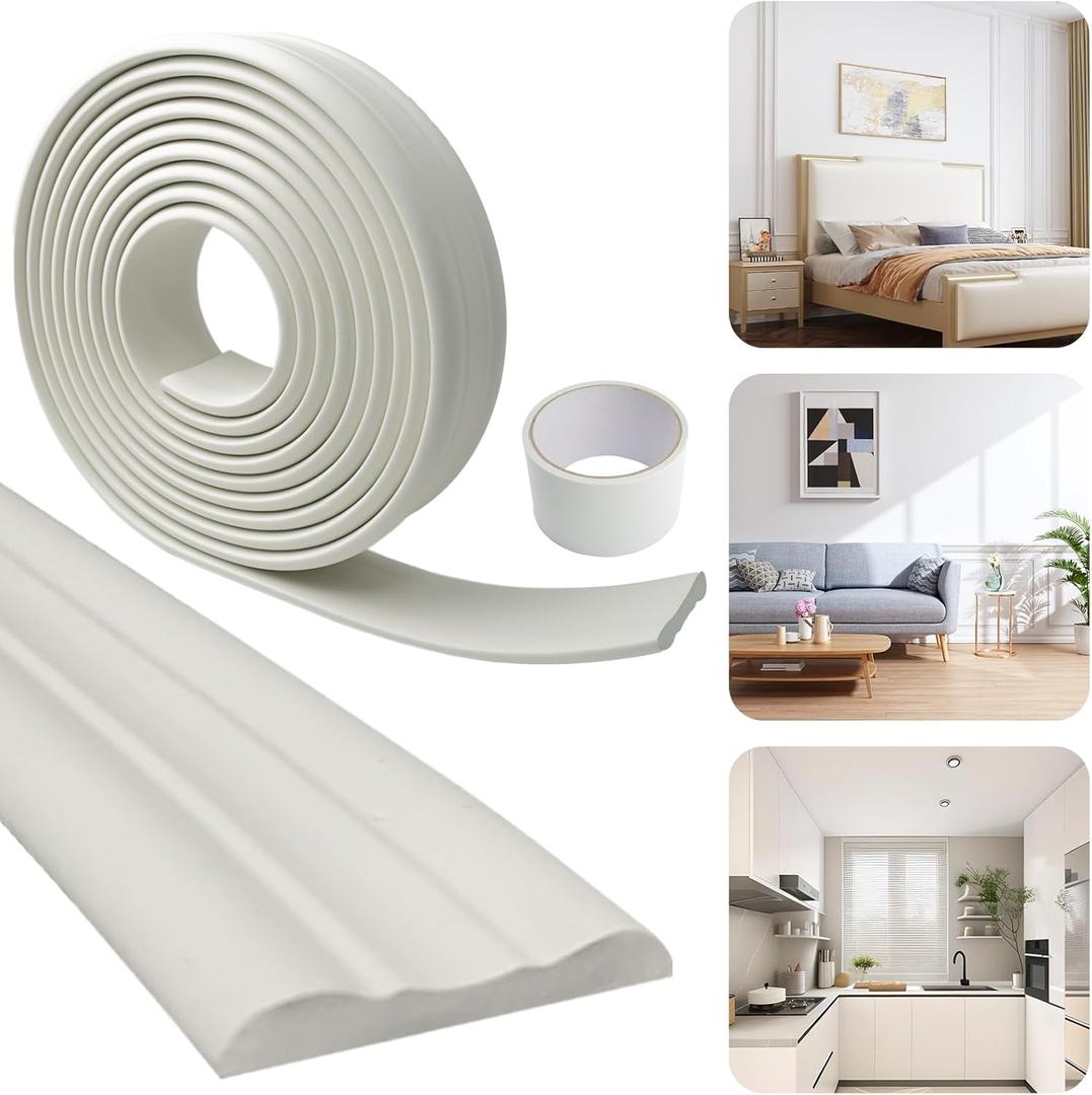 1 PCS Peel and Stick Wall Molding 16.4 Ft x 2.4" Chair Rail Moulding for Walls Adhesive Flexible Molding Trim for Home Decoration and Wall Protection
