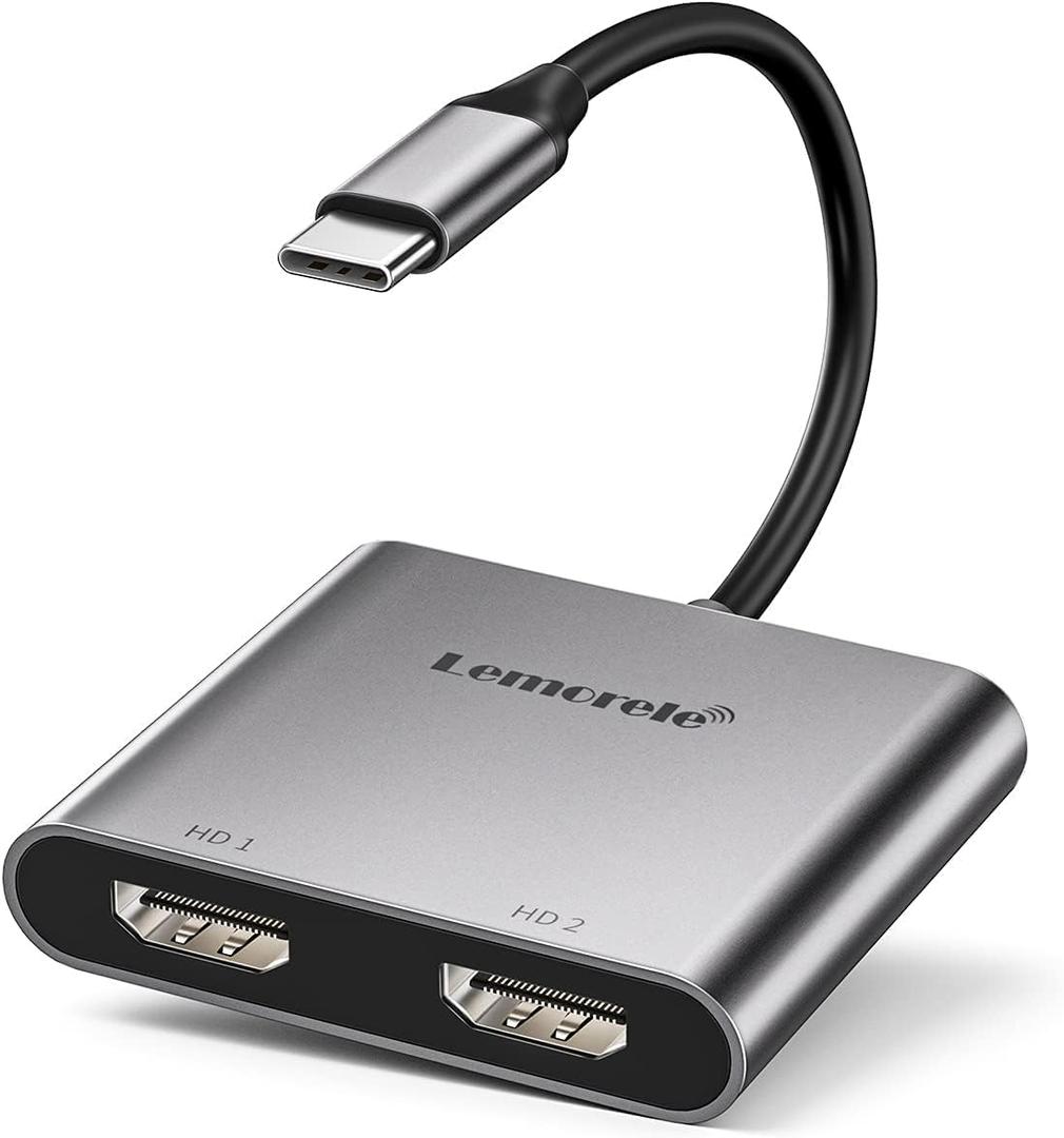 Lemorele USB C to Dual HDMI Adapter, Dual Monitor Adapter Converter Supports 4K@60Hz and Dual 4K@30Hz, for MacBook HP Dell Surface Thinkpad Type C Laptops, [macOS only Support SST Mode]