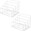 2PCS Clear Acrylic File Holder, 4 Section File Sorter, Desk Mail Organizer Countertop, Vertical File Stand, Notebook, Folder, Wallet, Envelope Organizer