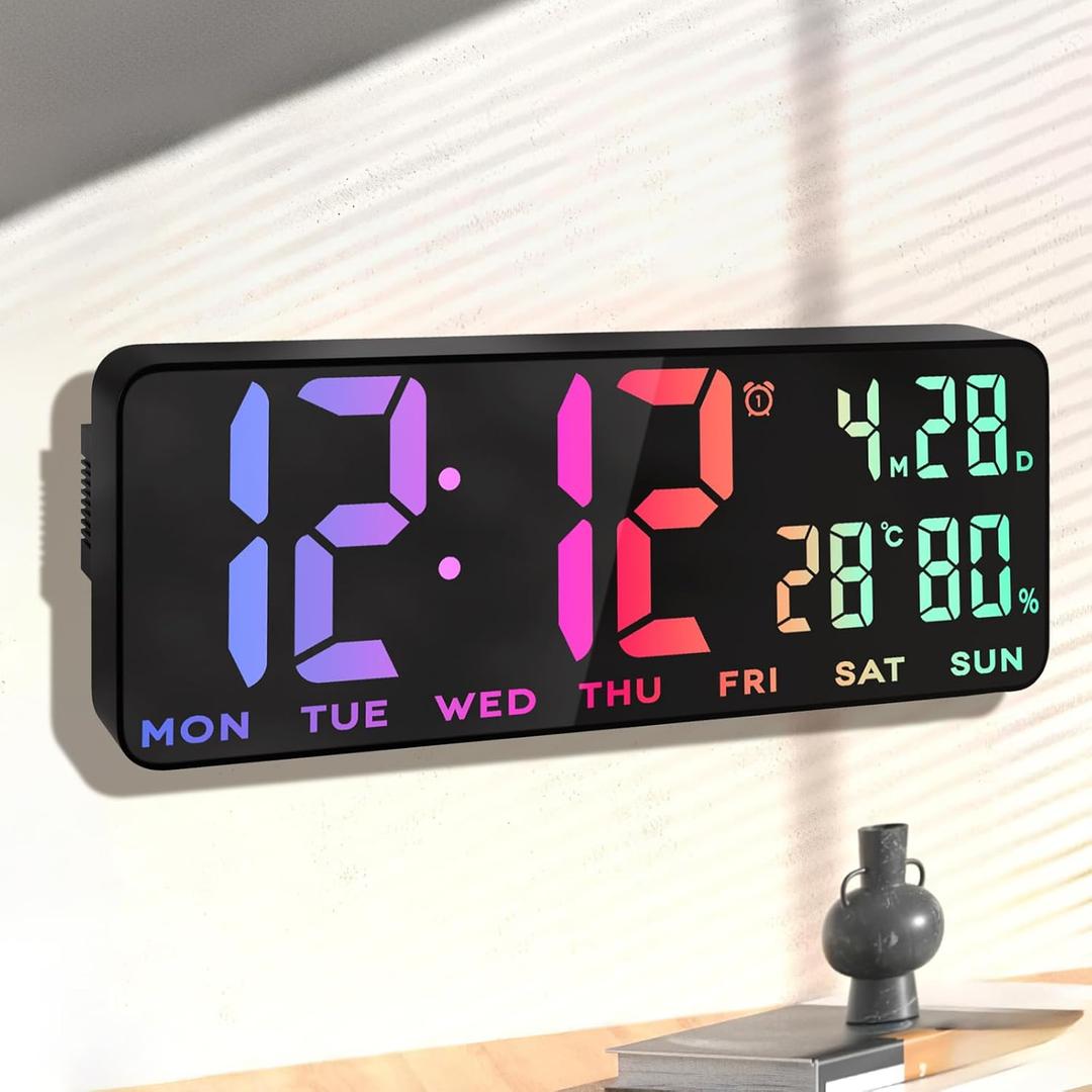 13.8 Inch Large Digital Wall Clock,Led Digital Clock Large Display with Temperature,Humidity Alarm,for Classroom,Living Room,Bedroom,Office,Home,Gym,Ideal for Seniors