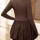 Wenrine Women Long Sleeve Bubble Mini Dress Bodycon Mock Neck Casual 2025 Cocktail Club Party Dresses (Brown)