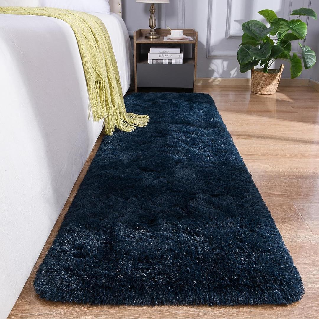 DETUM Navy Blue Runner Rug 2X6 for Hallyway Entryway Kitchen Fluffy Area Rugs for Bedroom Soft Kids Room Rugs Machine Washable Nonslip Carpets Modern Home Decoration (2ft x 6ft, Navy Blue)