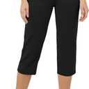 Tapata Womens Capri Pants 20.5" Inseam Tummy Control Dressy Capris High Waisted Work Pants for Summer Yoga Casual, Twill, Black, L