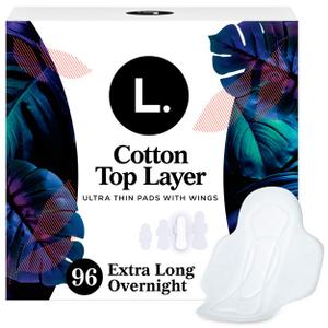L. Organic Cotton Top Layer Ultra Thin Pads - Overnight Absorbency - 96ct