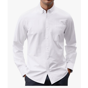 J.VER Men's Oxford Shirt Solid Casual Button Down Collar Shirts Long Sleeve Dress Shirts with Pocket S