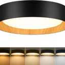 BrightHome 16in Flush Mount Ceiling Light, 3000LM 30W(300W Equiv), LED Ceiling Light Fixture 5CCT 2700K 3000K 4000K 5000K 6000K, Dimmable Ceiling Lamp for Bedroom Bathroom Hallway, Black and Wood