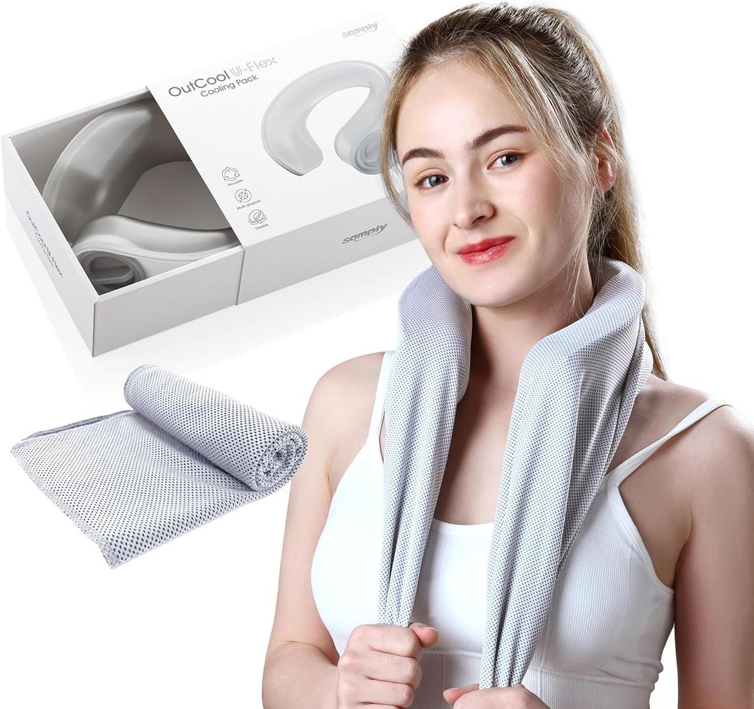 Samply Ice-Filled Neck Cooler with Cooling Towel, Silent Non-Gel Ice Pack for Muscle Soreness,Cervical Pain Support, Cold Compress Therapy for Sports, Travel, Ideal for Hot Weather, Light Gray