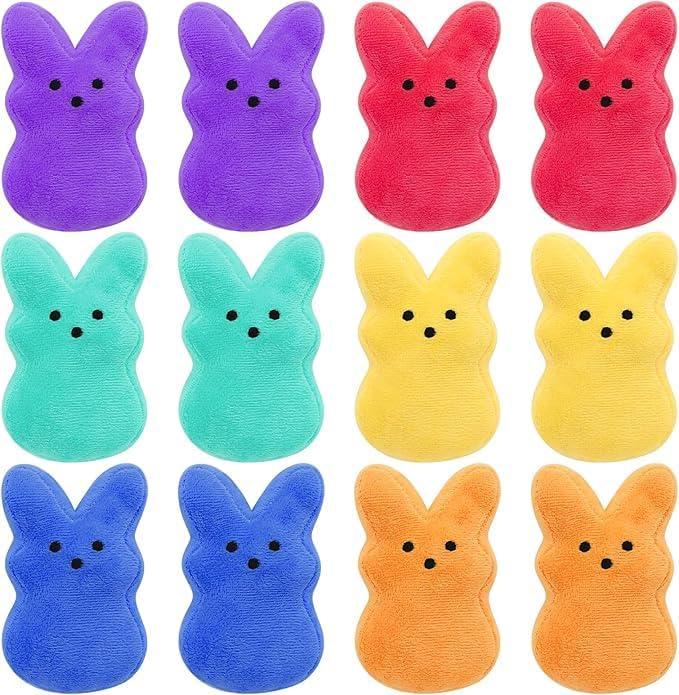 SHIRIA 12 PCS Easter Bunny Plush Toys Decorations, Cute Animal Bunny Stuffed Doll, Party Favors and Classroom Prize Supplies, Easter Basket Stuffers Gift for Girls Boys
