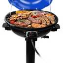 Electric BBQ Grill Techwood 15-Serving Indoor/Outdoor Electric Grill for Indoor & Outdoor Use, Double Layer Design, Portable Removable Stand Grill, 1600W