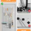 Broom Holder Over The Door - 304 Stainless Steel Mop and Broom Holder Wall Mounted or Hanging Over The Door with Hooks - Broom Hanger - white, Broom Storage Tool Organizer for Closet Laundry