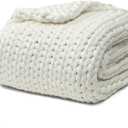 YnM Cooling Chunky Throw Blanket, Medium-Weight, Hand Knitted, Skin Friendly, Ventilated and Breathable, Machine Washable, Home Décor Piece for Couch, Sofa and Bed (White, 40x50 Inch)