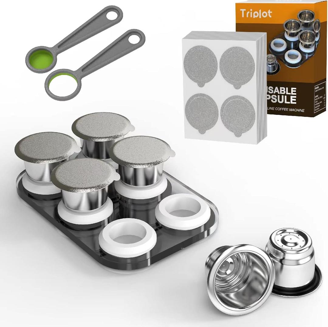 Reusable Capsules for Nespresso OriginalLine - 6pcs Refillable Coffee Pods,Stainless Steel Cups Compatible for Nespresso OriginalLine Machine (6Pods+100pcs Lids+Storage Board)