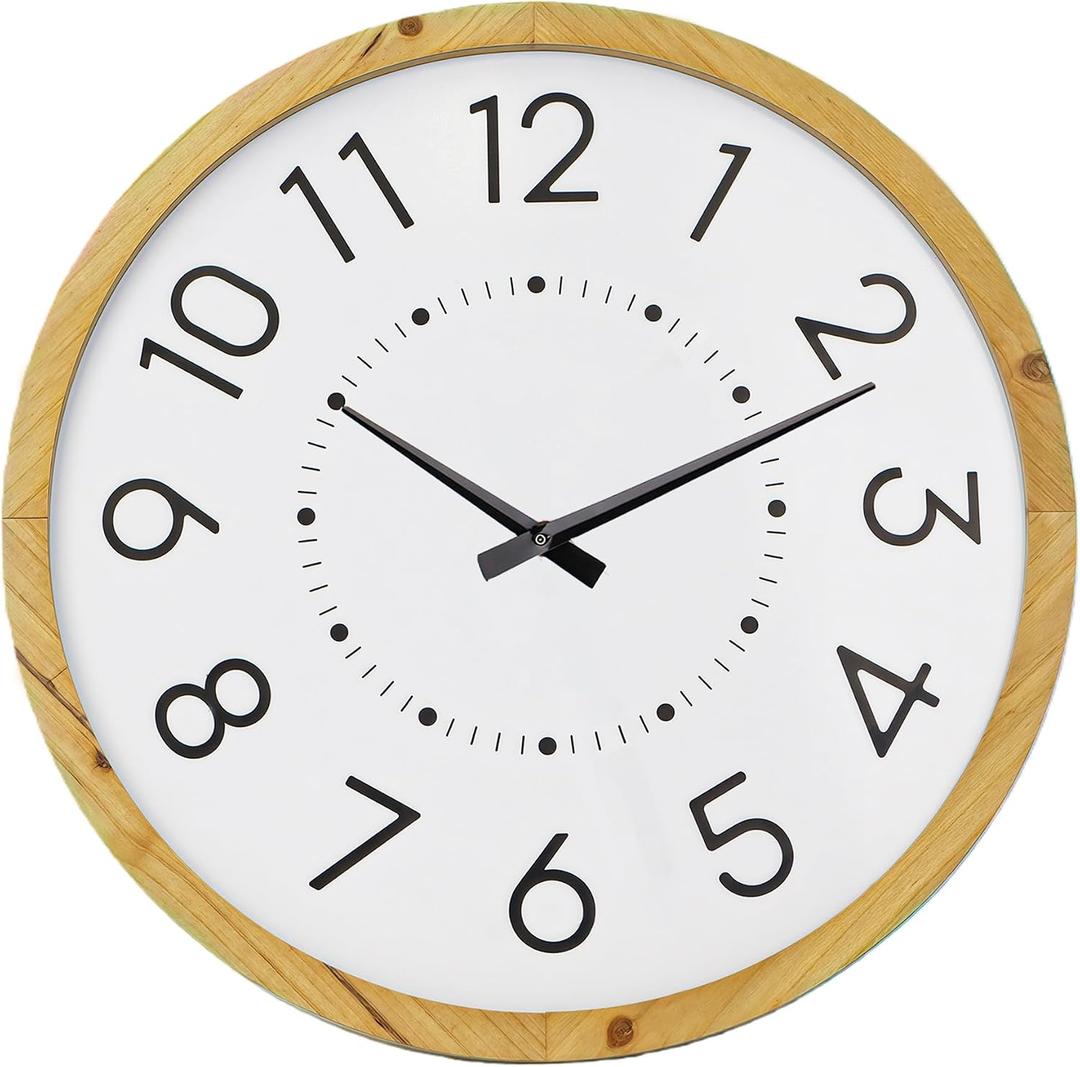 Farmhouse Silent 16" Wall Clock Battery Operate,Wooden Non Ticking Sweep Movement, Large Farmhouse Wall Clock for Kitchen, Bedroom, Home Office, Living Room Decor, Arabic Numerals