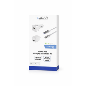 ZGEAR 3-Piece Charging Kit – 1.5A 8-Pin Lightning Cable with Wall Charger & Car Charger, Fast Charging Set for iPhone/iPad