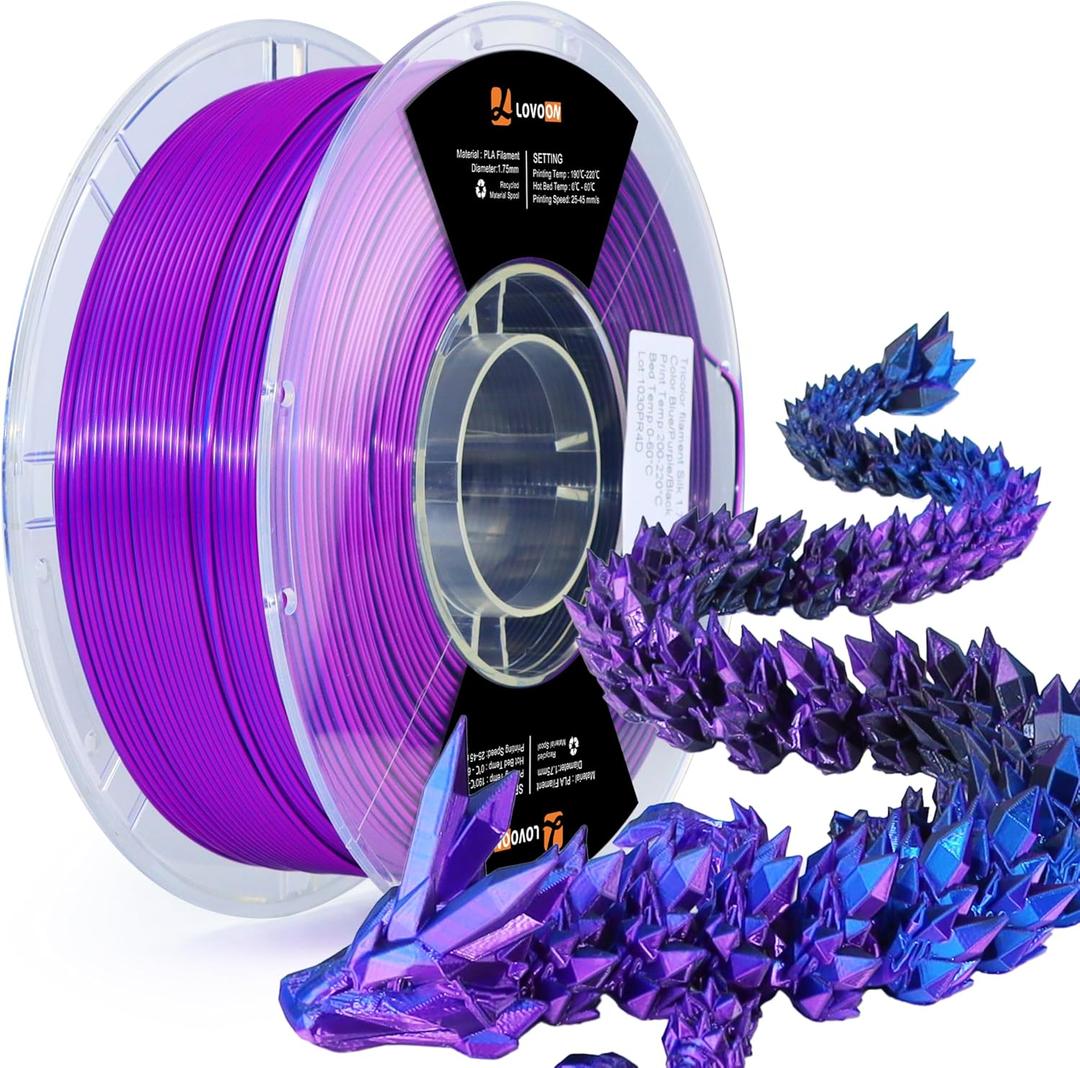 LOVOON 3D PLA Printer Filament 1.75mm, Silk Tricolors PLA Blue/Black/Purple, Magical Multicolor Changing by Angle 3D Printing Filament, Filament Pla Fit Most 3D Printer& 3D Pen, 1kg(2.2lbs)/Spool
