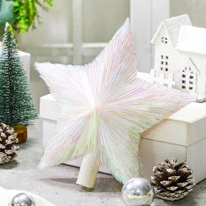8.3 Inches Christmas Star Tree Topper Glitter Mini Sisal Star for Christmas Small Xmas Tree Top Decoration Ornament for Home Xmas Holiday Gift Decor(Colorful White)