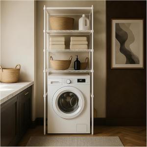 Washer, Dryer and Refrigerator Top Shelf - Extra-Wide Design, Thickened Structure, Washing Machine Rack, Height-Adjustable, Laundry Room Shelves Organizer, Over Dryer Storage (White)