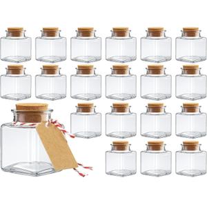 20 Pack Small Glass Jars with Lids - 1.7 oz Empty Mini Potion Bottles with Cork & Twine & Tags, Versatile Decorative Jars for Party, Wedding, Halloween Décor, Crafts (square)