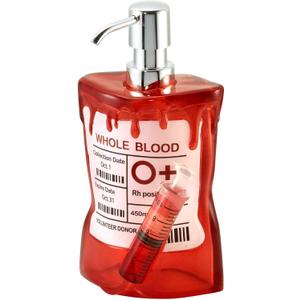 Avanti Linens Soap Dispenser, Decorative Lotion Pump for Bathroom or Kitchen Countertop, Hand Painted Resin Halloween Decor (Blood Bag)