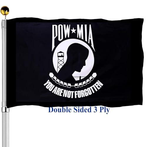 Mia Pow Flag 3x5 Outdoor Double Sided- Black You are Not Forgotten Prisoner of War Military Flags Heavy Duty 3 Ply Fade Resistant for Outside Outdoor Indoor