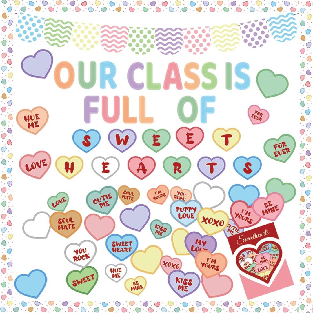 2 x Valentines Bulletin Board Decorations - 120pcs Heart Cutouts Name Tags Valentine's Day Party Supplies Classroom Chalkboard Wall Door Decor