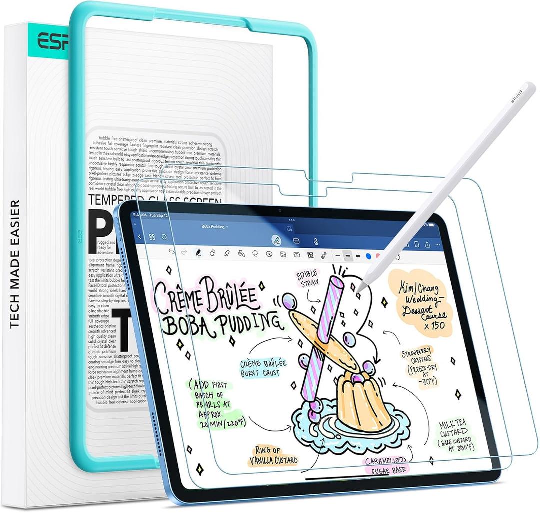 ESR 2 Pack Paper-Feel Screen Protectors for iPad 11th/10th Generation A16 (11/10.9 Inch, 2025/2022), Write and Draw Like on Paper, 9H Tempered Glass, Matte Writing Film with Alignment Frame,Anti-Glare