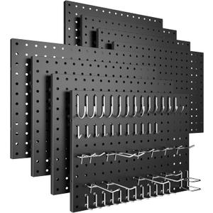 Spampur Peg Board, 8 Pack Metal Pegboard Panels with 50 Hooks, Black Pegboards Wall Organizer, Heavy Duty Peg Board for Walls Home, Garage Tool Storage, Office Organization, Craft Room, Kitchen (16x12"- 8 Pcs)
