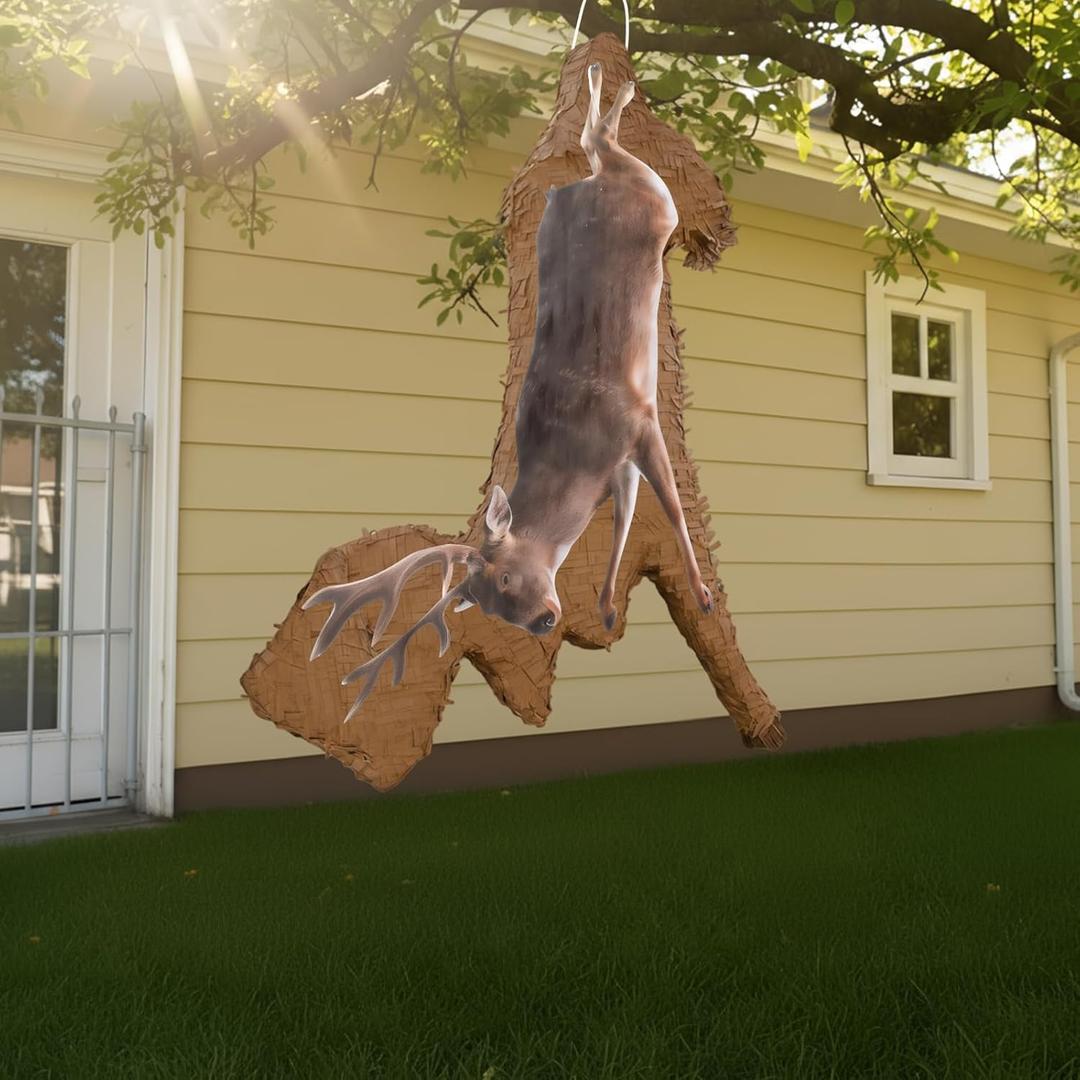 Seematn Winter Hunting Party Decoration 16 x 10 Inch 3D Piata Hunting Birthday Party Piata with Stick Blindfold Confetti for Camo Theme Baby Shower Supplies Winter Outdoor Decoration(Deer)