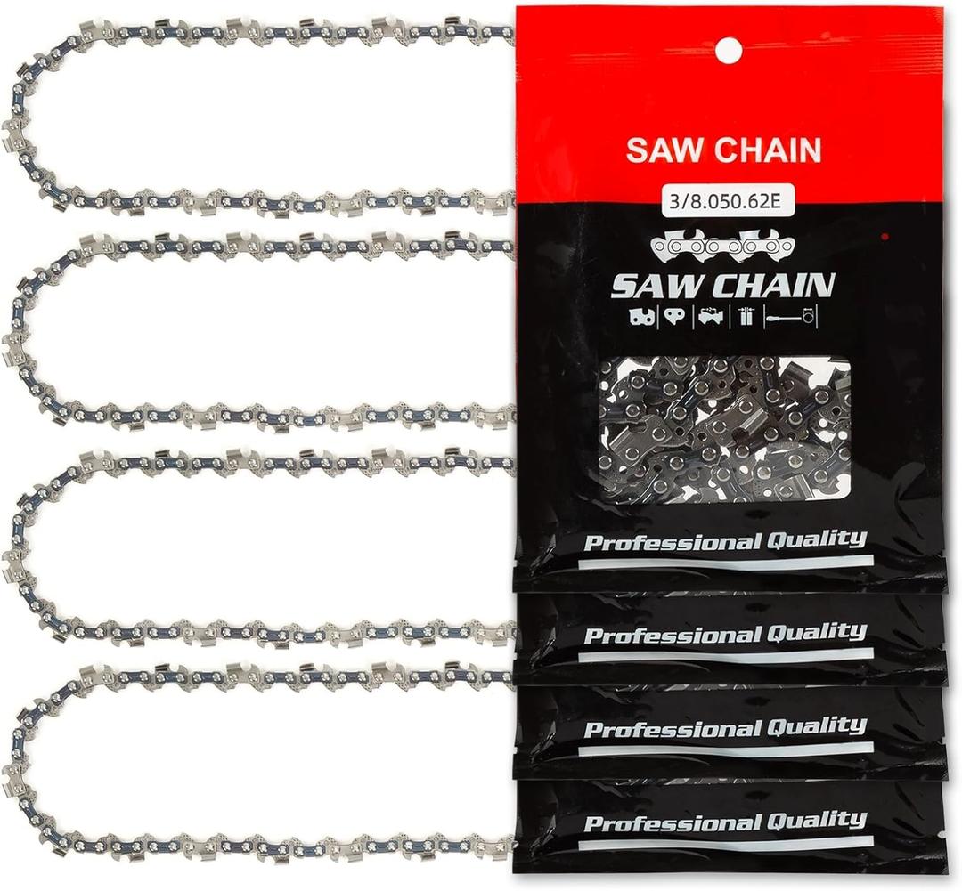18 Inch Chainsaw Chain, 62 Drive Links, 3/8" LP Pitch .050" Gauge, Fits Echo, Poulan, Craftsman, Homelite and More (4 Pack)