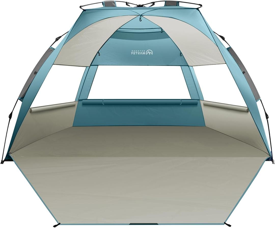 OutdoorMaster Beach Tent for 3-4 Person - Easy Setup and Portable Beach Shade Sun Shelter Canopy with UPF 50+ UV Protection Removable Skylight Family Size (X-Large, Cancun Seashore)