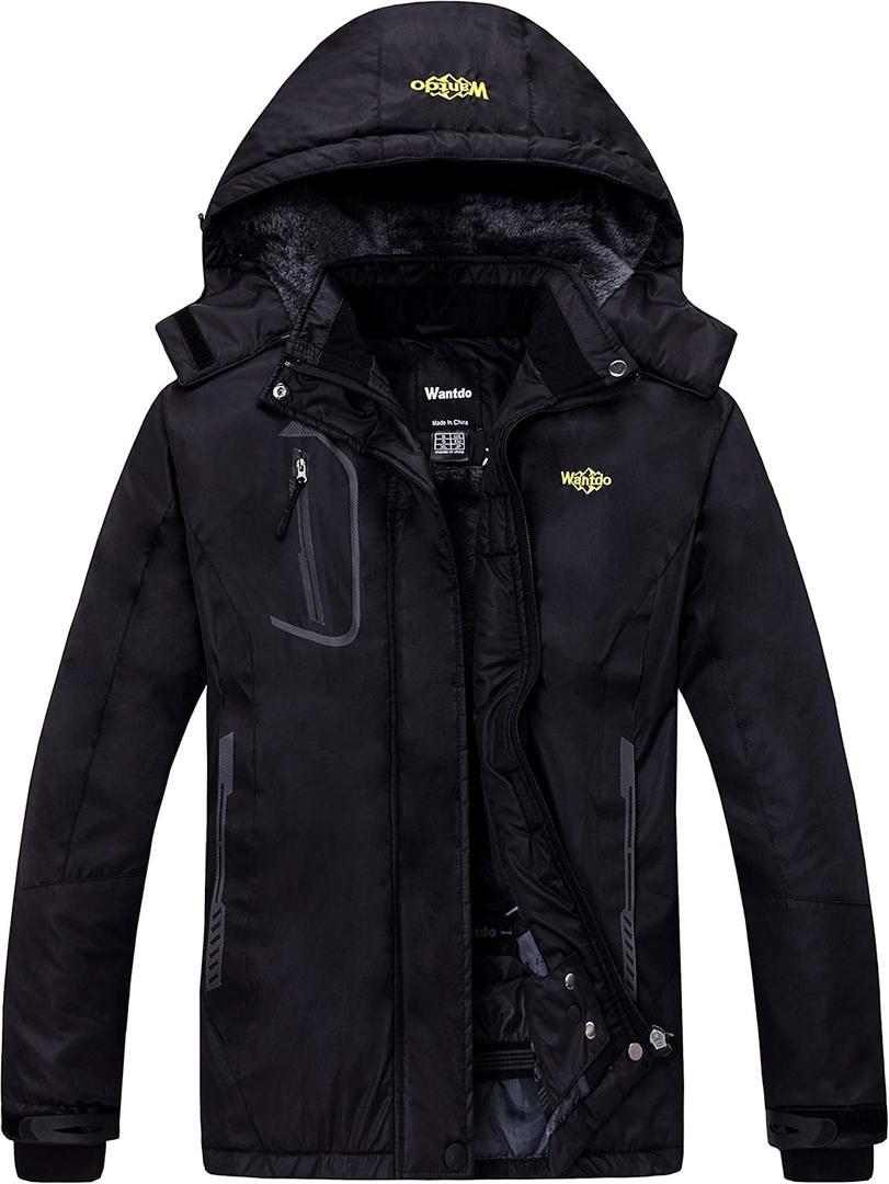 wantdo Women's Mountain Waterproof Ski Jacket Windproof Rain Jacket Winter Warm Hooded Coat (Medium, Black)