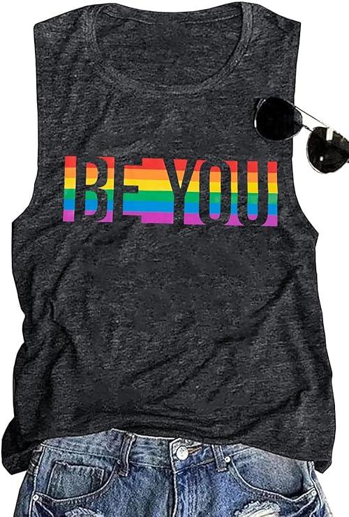 Pride Tank Tops for Women Rainbow Graphic Shirts Vest LGBT Flag Tee Gay Pride T-Shirt Ally Sleeveless Tops XXL