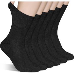 Diabetic Socks Seamless Toe for Swollen Feet 6 Pairs Non Binding Top Extra Wide for Men Women (Large, 01 Black)