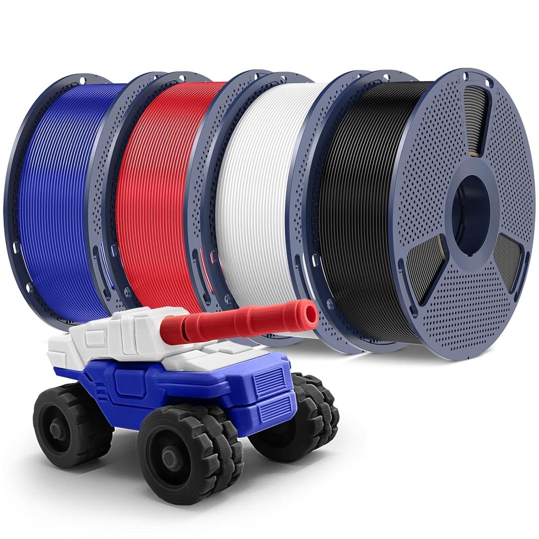 PETG Filament 1.75mm, Ultra Tough, Heat Optimized, Odorless, 4kg(8.8lbs) SUNLU PETG 3D Printer Filament, Dimensional Accuracy +/- 0.02mm, Black+White+Red+Blue