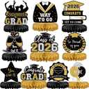 10Pcs Graduation Decorations 2026 Class of 2026 Congrats Grad Table Honeycomb Centerpieces Graduation Party Supplies for kindergarten K-12th College Any Grade Black