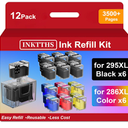 INKHHTS 295XL 286XL Ink Refill Kit for Canon 295XL 286XL Ink Cartridges Compatible with Canon 295 286 PG295XL CL286XL Work with Pixma TS6520 TS4320 TR7120 (12 Pack, 6BK/2C/2M/2Y)