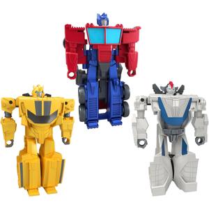 Transformers 1-Step Flip Heroes 3-Pack, 4-Inch Wheeljack, Bumblebee, and Optimus Prime Action Figures, Kids Easter Toys or Basket Stuffers, Age 6+