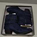 VJH Comfort Women's Mid Calf Boots, Round Toe Comfort Low Heel Slouchy Dress Booties with Buckle Strap Side Zipper(NAVY BLUE 6)