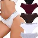FINETOO Womens Underwear Cotton Cheeky Hipster Panties Sexy Breathable Stretch Underwear Elastic Waistband Bikini 5 Pack L