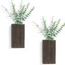 Dahey 2 Pack Wood Wall Planter Vase with Artificial Eucalyptus Farmhouse Wall Hanging Decor Pocket Planter for Indoor Fake Plants Greenery, Living Room Bedroom Kitchen Home Office Decoration